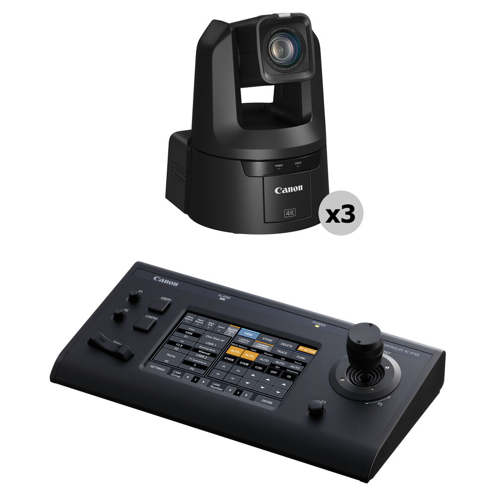 b4096a07e5a5ddeb1ce0d164c1bb65af.jpg Canon CR-N500 4K NDI 15x Zoom PTZ 3-Camera Kit with Touchscreen Controller (Satin Black) - Imagen 1