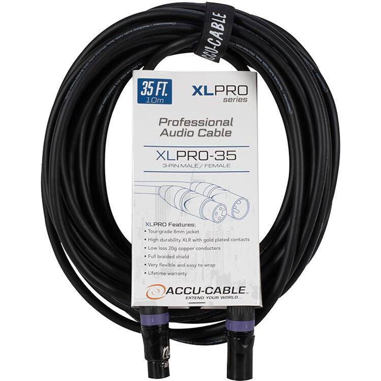 b626663be4c7ad4fa25fafc28cdc2c87.jpg American DJ Accu-Cable XLPRO-35 XLR3M to XLR3F Audio Cable (35') - Imagen 1