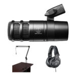 Audio-Technica AT2040 Kit de micrófono para podcast con brazo para transmisión y auriculares