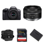 Canon EOS R100 Mirrorless Camera with 18-45mm & 50mm f/1.8 Lenses and Essentials+ Kit