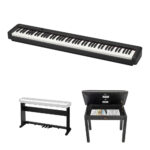 Casio CDP-S160 Kit de piano digital portátil de cuerpo delgado de 88 teclas con soporte de madera de 3 pedales y banco (negro)