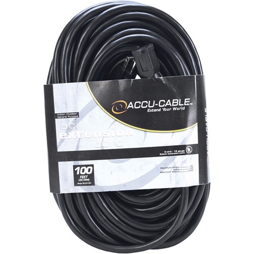 da9454dbcaa37467f736bdffe5c6ab00-2.jpg American DJ Accu-Cable 3-Wire Edison AC Extension Cord (12 AWG, Black, 100') - Imagen 1