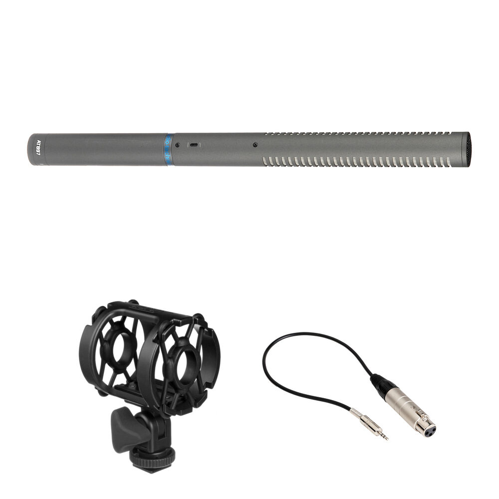 ddfe975e889b77f66318d8d65c4e143e.jpg Kit de micrófono tipo cañón Audio-Technica AT897 con soporte antivibración y cable XLR a 3,5 mm - Imagen 1