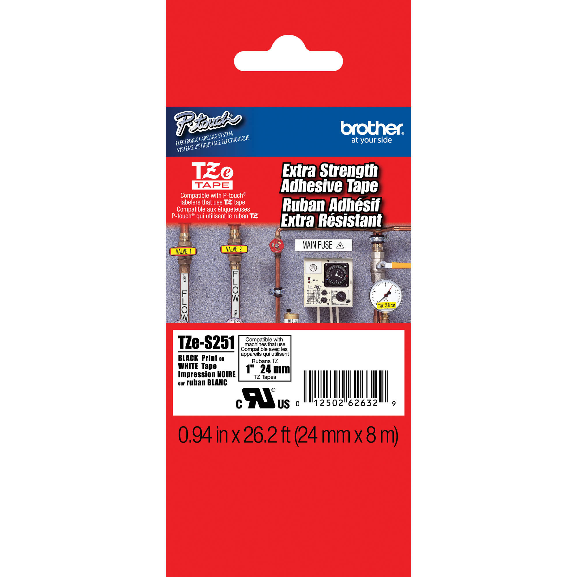 de2ced27994b338cc64ad9be458cd7b2.jpg Cinta Brother TZeS251 con adhesivo extrafuerte para etiquetadoras P-Touch (negro sobre blanco, 1" x 26,2') - Imagen 1