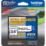 Cinta Brother TZeS241 con adhesivo extrafuerte para etiquetadoras P-Touch (negro sobre blanco, 3/4" x 26,2')