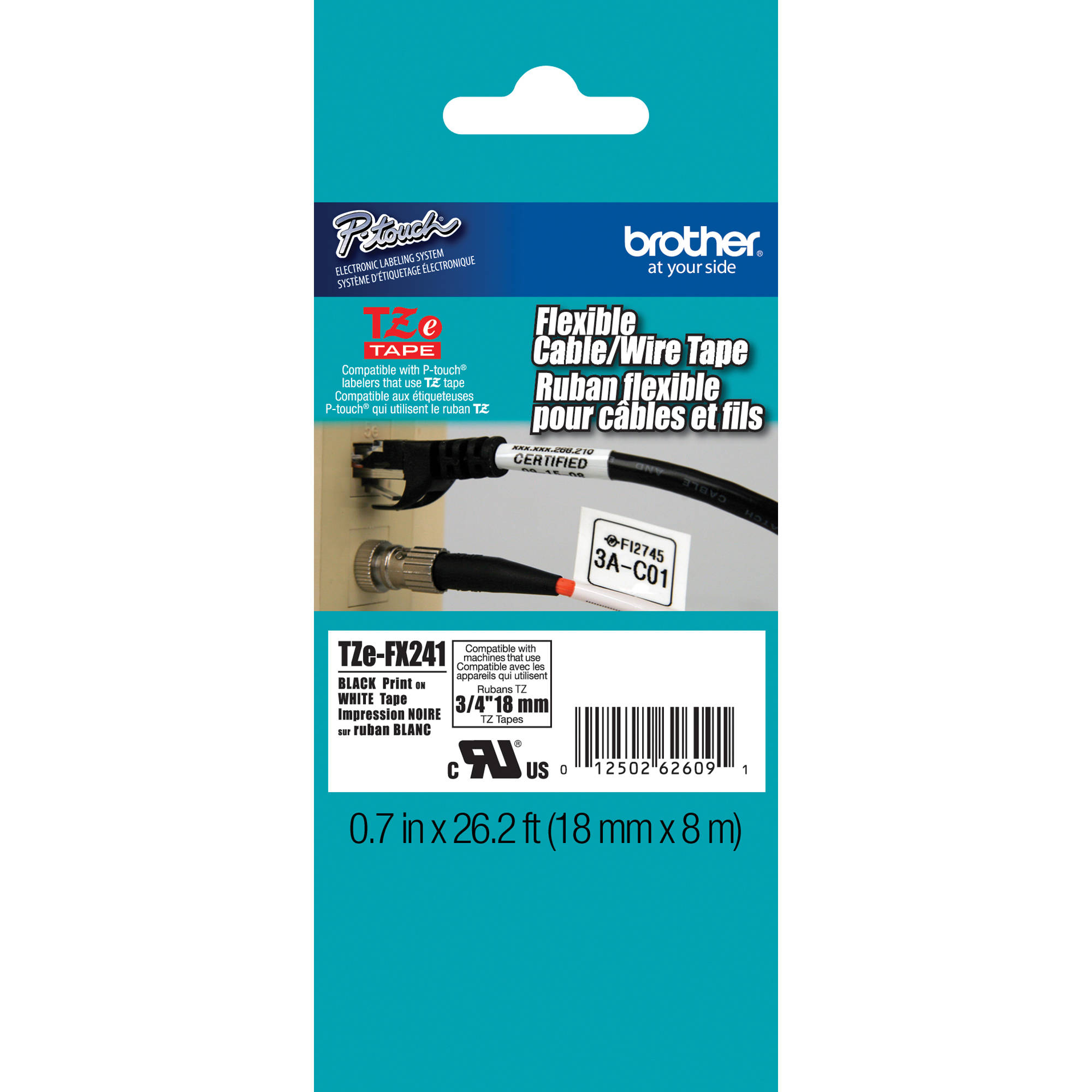 e3f8543dfb5146c9ba5305899676cfa3.jpg Brother TZeFX241 Cinta de identificación flexible (negro sobre blanco, 3/4" x 26,2') - Imagen 1