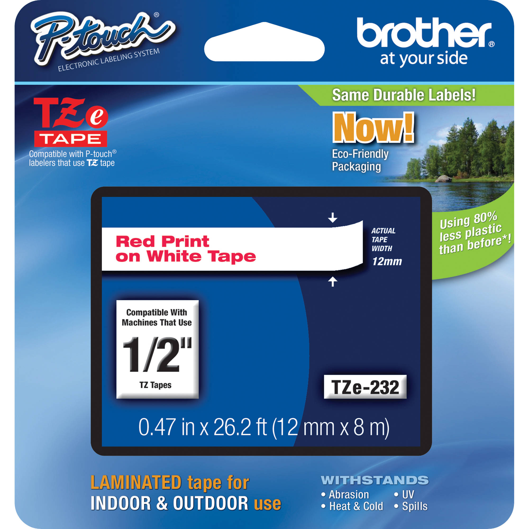 e81247c14bce045a25565376bc186507.jpg Cinta laminada Brother TZe232 para etiquetadoras P-Touch (rojo sobre blanco, 0,47" x 26,2') - Imagen 1