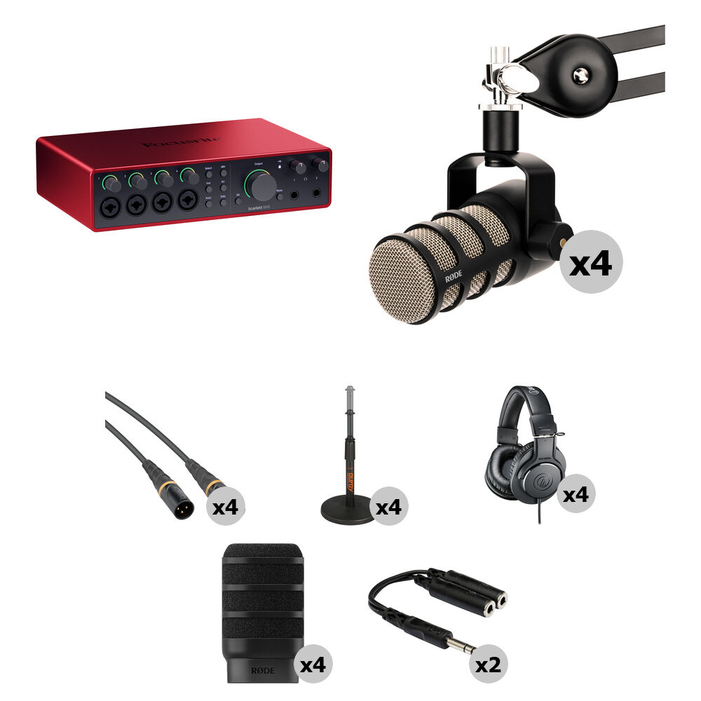 eb4529f996f0a87c242de28b6fdb34ce.jpg Interfaz de audio/MIDI Focusrite Scarlett 18i16 USB-C con kit de podcasting para cuatro personas (4.ª generación) - Imagen 1
