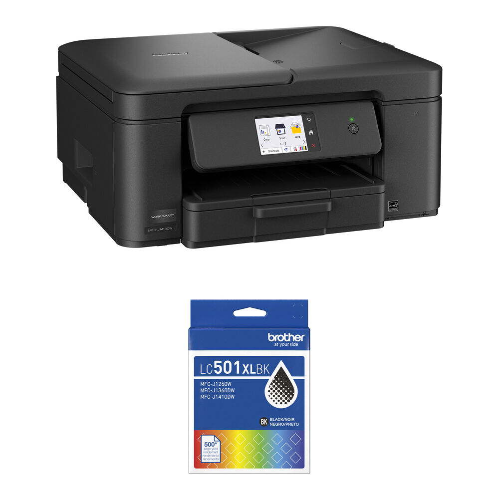 f115f4b154a4109e4de30fd106d297c5.jpg Brother Work Smart MFC-J1410DW Impresora multifunción de inyección de tinta a color inalámbrica con kit de cartucho de tinta negra de alto rendimiento LC501XLBK - Imagen 1