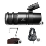Audio-Technica AT2040 Kit de micrófono para podcast para dos personas con brazo para transmisión y auriculares