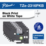 Brother TZe231 Cinta laminada para etiquetadoras P-Touch (negro sobre blanco, 0.5" x 26.2', paquete de 6)