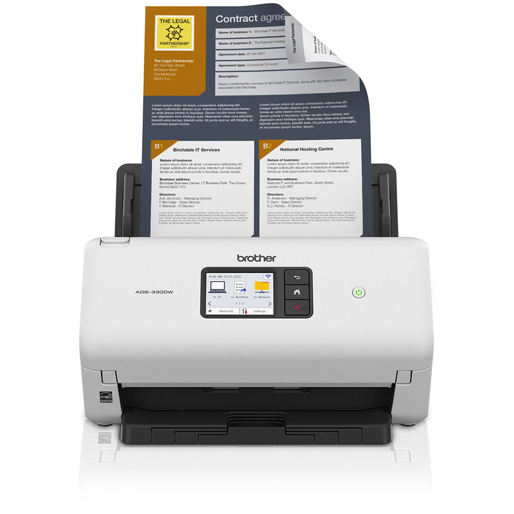 fb17bedffe153e02af6f5e4122f082a9.jpg Escáner en color de escritorio inalámbrico de alta velocidad Brother ADS-3300W para hogares y oficinas pequeñas - Imagen 1