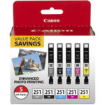 Juego de 5 cartuchos de tinta Canon CLI-251 CMYKGY