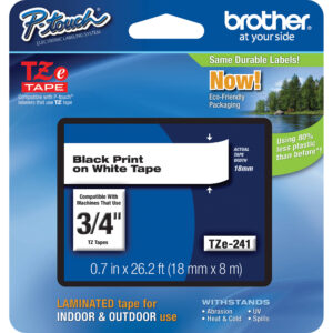 Cinta laminada Brother TZe241 para etiquetadoras P-Touch (negro sobre blanco, 0,75" x 26,2')