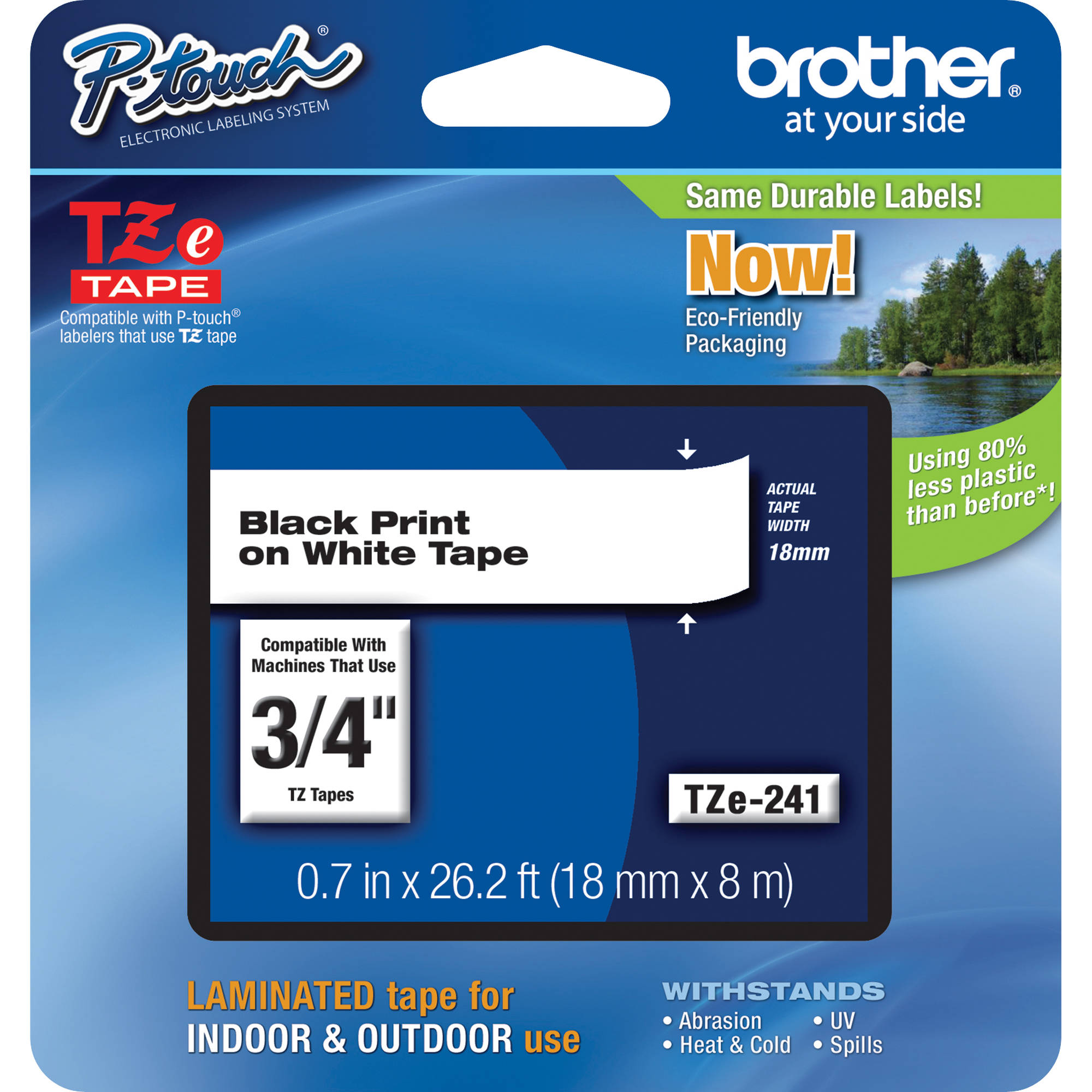 fb700d67919a02fcbd2bcd276313f1cf.jpg Cinta laminada Brother TZe241 para etiquetadoras P-Touch (negro sobre blanco, 0,75" x 26,2') - Imagen 1