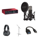 Kit de interfaz de audio Focusrite Scarlett 2i2 USB-C (4.ª generación) con micrófono Rode NT1 Signature Series y accesorios